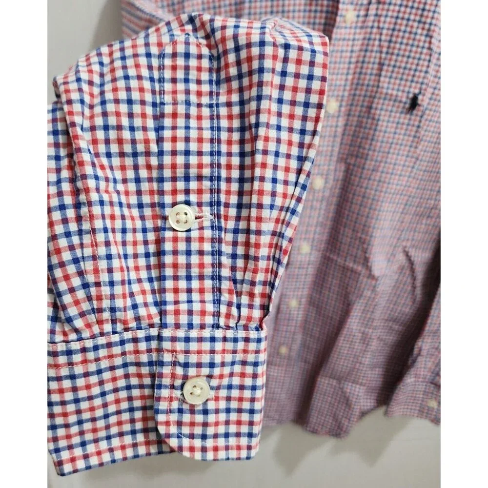 Ralph Lauren Red / Blue Plaid Long Sleeve Button Down Shirt Youth Size L 16 / 18